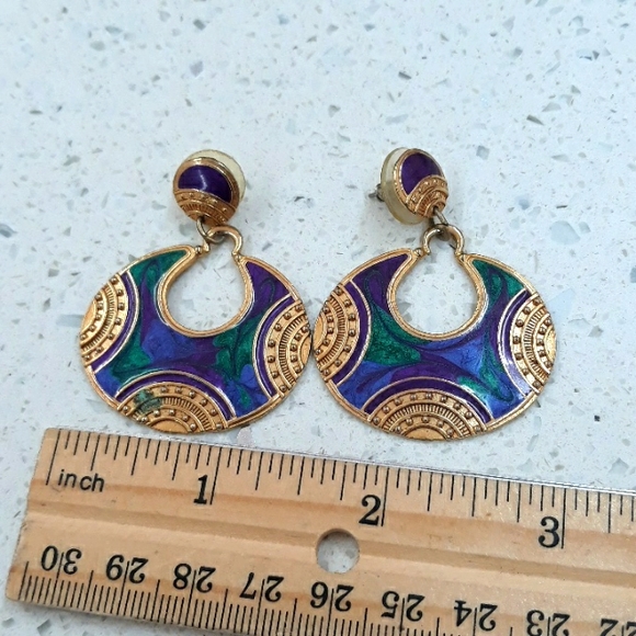 Vintage Gold Purple and Green Post Earrings - Picture 7 of 9